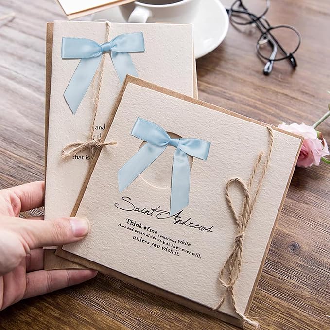 50Pcs Baby Blue Twist Tie Bows for Gift Wrapping 2.5" Satin Ribbon Bow for Treat Bags Cake Balloons Birthday Party Favors Wedding Decorations