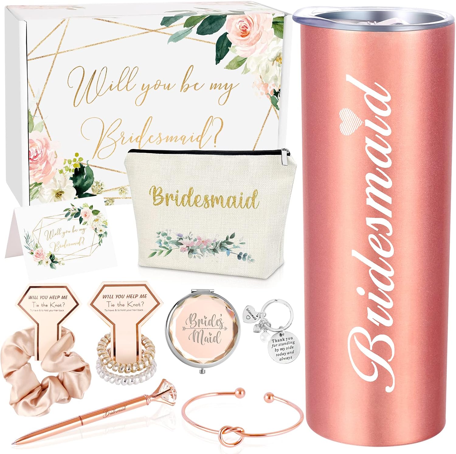 Bridesmaid Proposal Gifts, Will You Be My Bridesmaid Box, Engagement Wedding Wine Tumbler Bridal Bachelorette Party Gift for Bridesmaids, 20oz Wine Tumbler Gift Set