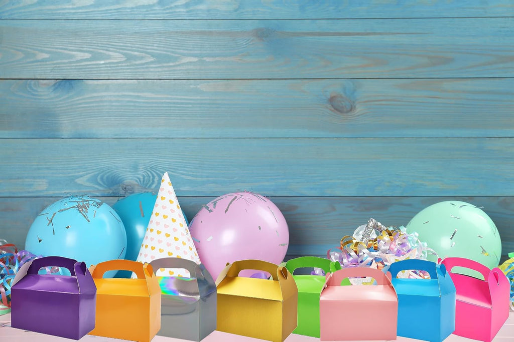The Dreidel Company 12-Pack Iridescent Silver Gable Treat Boxes, Goodies Favor Box for Kids Birthday Party Favors, Weddings Events, Baby Shower, 6.25" x 3.5" x 3.5" Inch Box Iridescent Treat Box