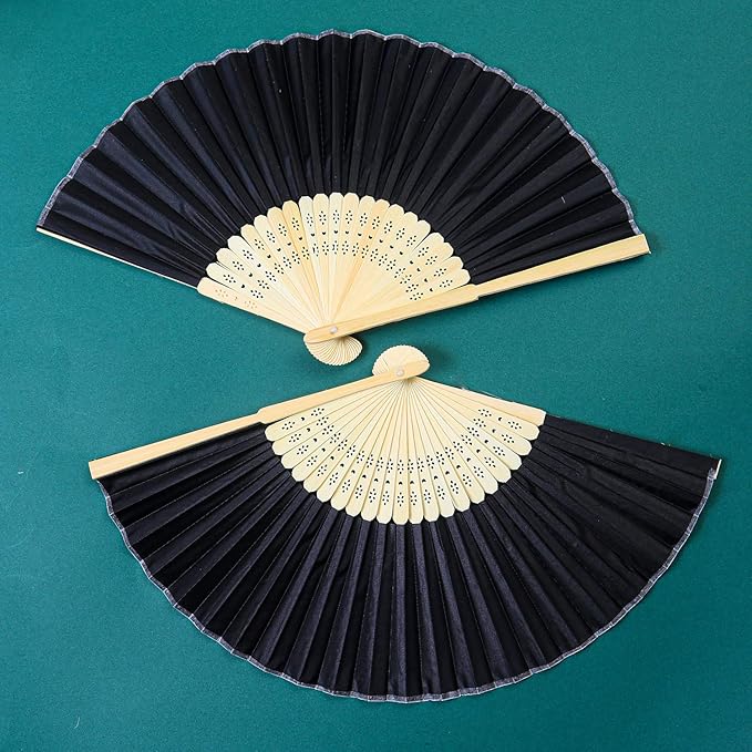 Aneco 18 Piece Black Handheld Fans - Bamboo Folding Fans for Wedding Decoration, Church Wedding Gifts, Party Favors, DIY Decoration