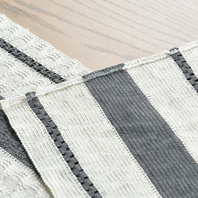 Artoid Mode Dark Grey Farmhouse Woven Rustic Table Runner, Seasonal Holiday Hollow Kitchen Dining Table Decoration for Home Party Decor 12x72 Inch