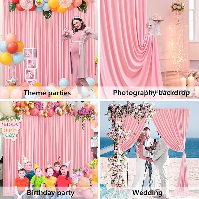 10 x 7 Feet Peachy Backdrop Curtain for Partie, Background Curtains for Photoshoot, Birthday, Wedding, Halloween, Thanksgiving, Christmas, New Year Party Decorations 5Ft x 7Ft, 2 Panels