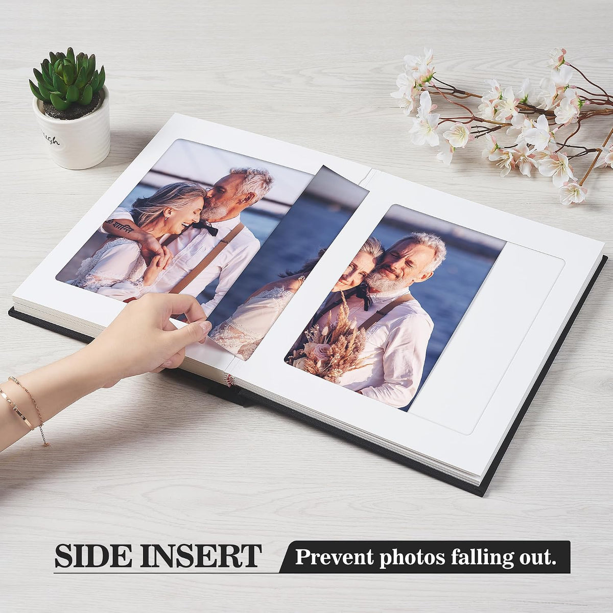 Pssoss 8x10 Photo Album with Writing Space, Linen Cover, 20 Photos, Beige