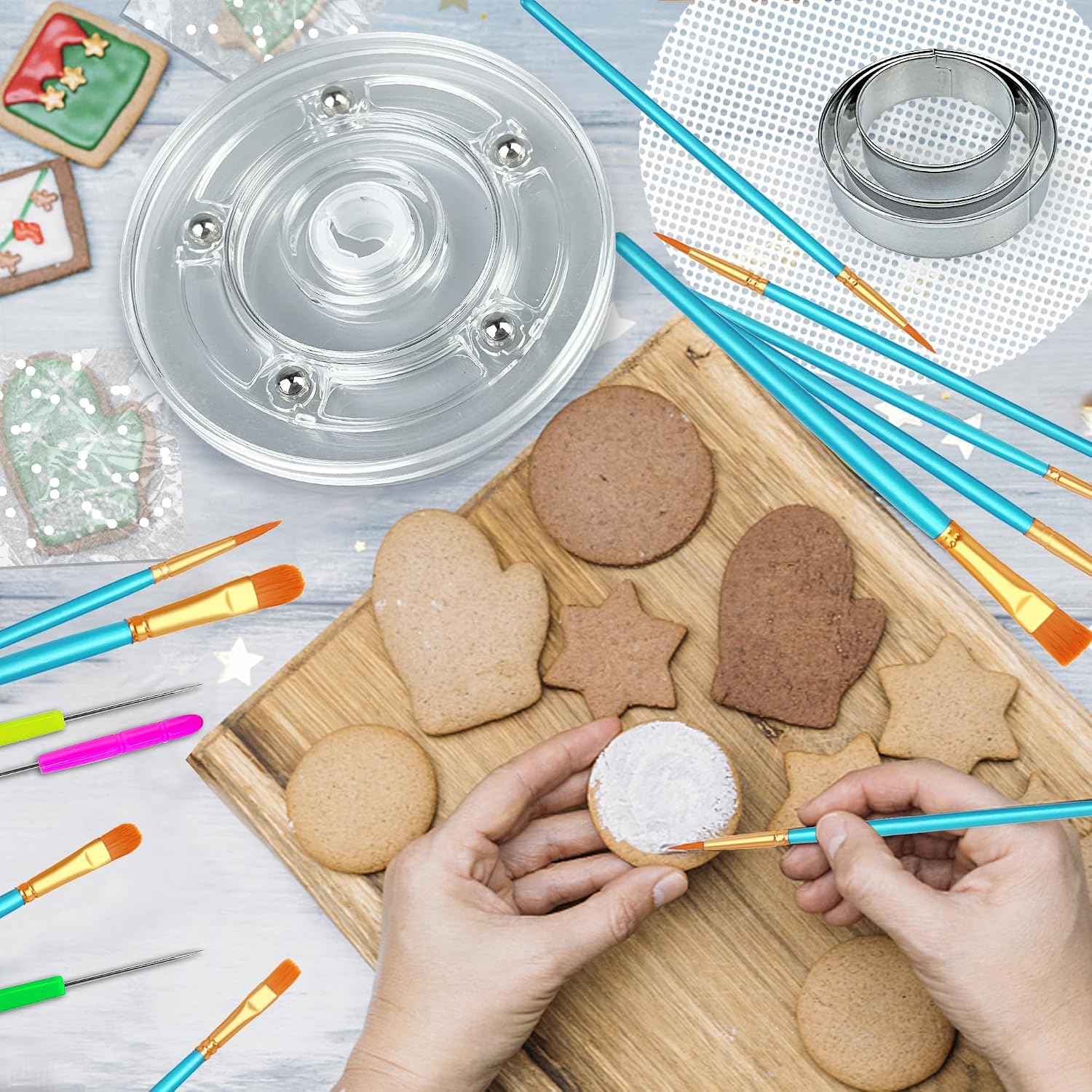 123 PCS Cookie Decorating Kit Supplies Including Acrylic Turntable Decoration Brushes Scribe Needle Bags for Cookie Cupcake Cake Decoration