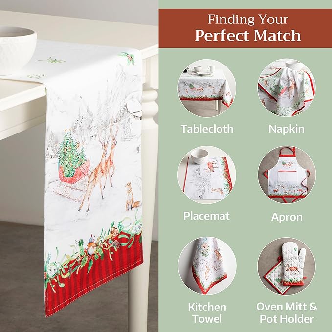 Maison d' Hermine Table Runner 100% Cotton Double Layer Table Runners 72 inches Long for Thanksgiving Christmas Decorations Home Kitchen Dining Party Wedding (Christmas Tradition, 14.5" x 72")