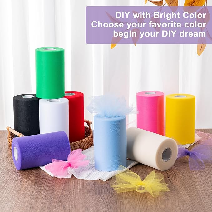 Black Tulle Fabric Rolls 6 Inch by 100 Yards (300 feTulle Roll Spool Fabric for DIY Tutu Skirt Baby Shower Birthday Party Wedding Decorations Christmas Craft Supplies (Black)