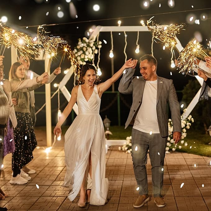 100 Pcs Lighted Wedding Wands LED Tinsel Wands Light up Streamers Sparklers for Wedding Send Off and Exits Birthday Party Props Favors(Champagne)