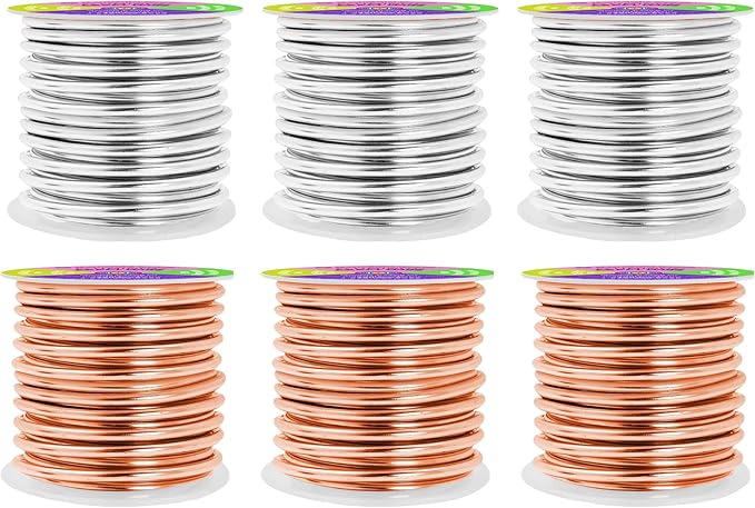 Mandala Crafts 8 Gauge Anodized Aluminum Craft Wire for Jewelry Making - 120 FT Colored Flexible Silver Copper Tone Wire - Bendable for Bonsai Armature Crafting Sculpting