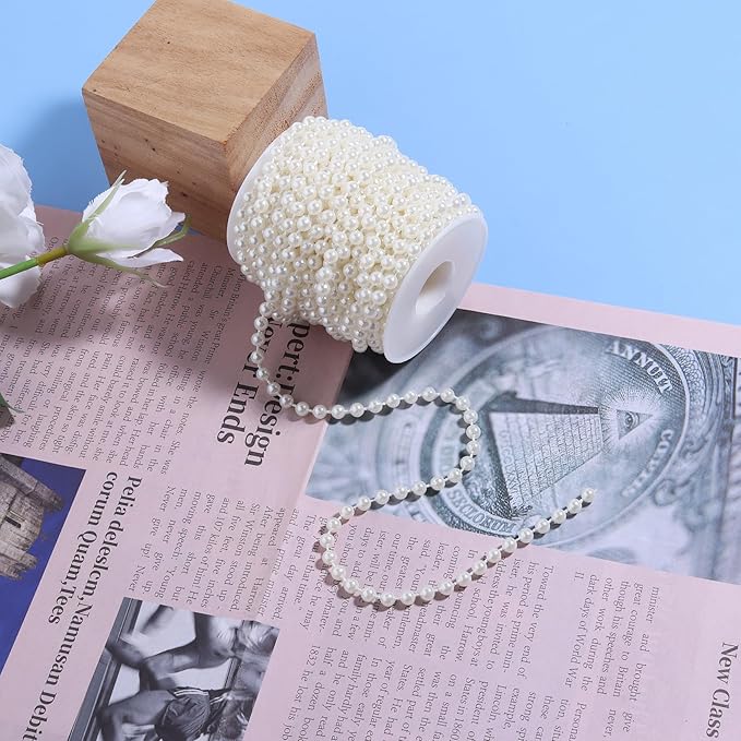 Pearls String Beads 33 Feet Crafts Faux Pearl Roll for Christmas Garland Flowers Wedding Party Jewelry Decoration(5mm Ivory)