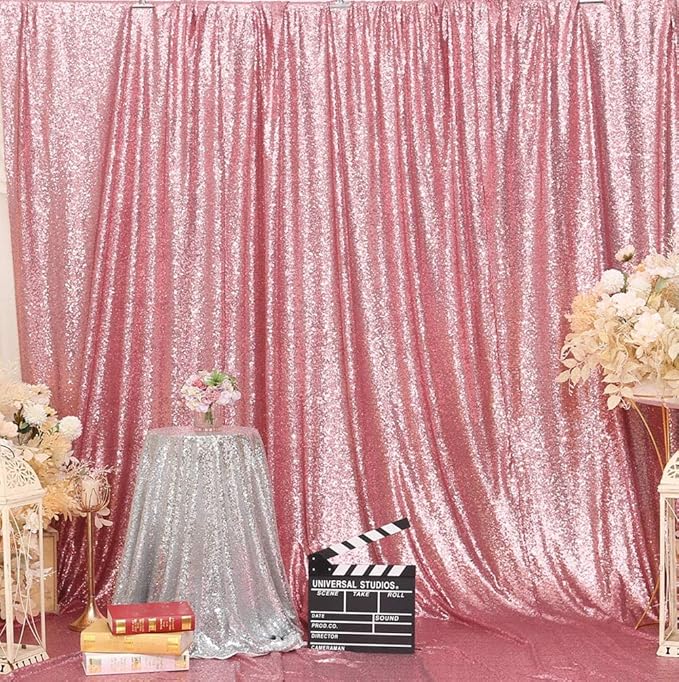 Poise3EHome Fuchsia Pink Sequin Backdrop,8FT x 10FT Sequin Photography Backdrop Curtain for Party Decoration