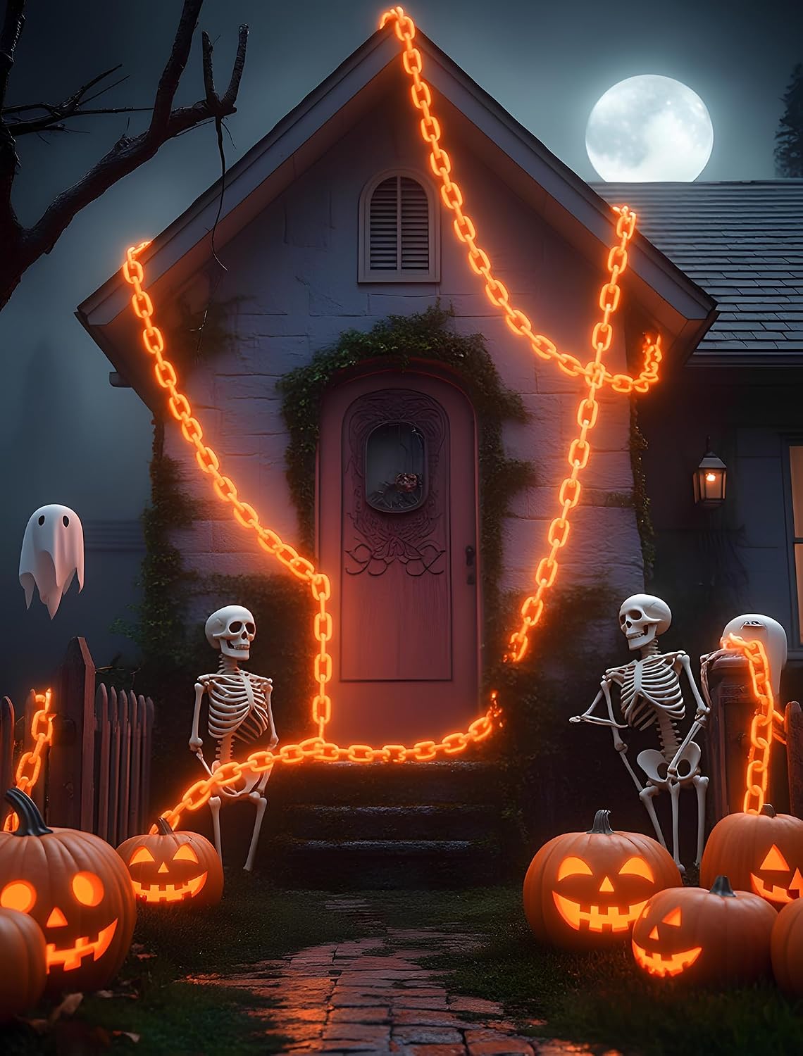 Solar Halloween Decoration Chain Lights,10.5 FT 175 LED Plastic Chain