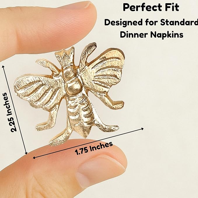 Gold Napkin Rings Set of 12 - Elegant Bee Napkin Rings with Sturdy Lightweight Metal Design - Durable & Versatile for Table Settings, Special Occasions, Decor & Gift Giving Ideas - CLEENTABLE