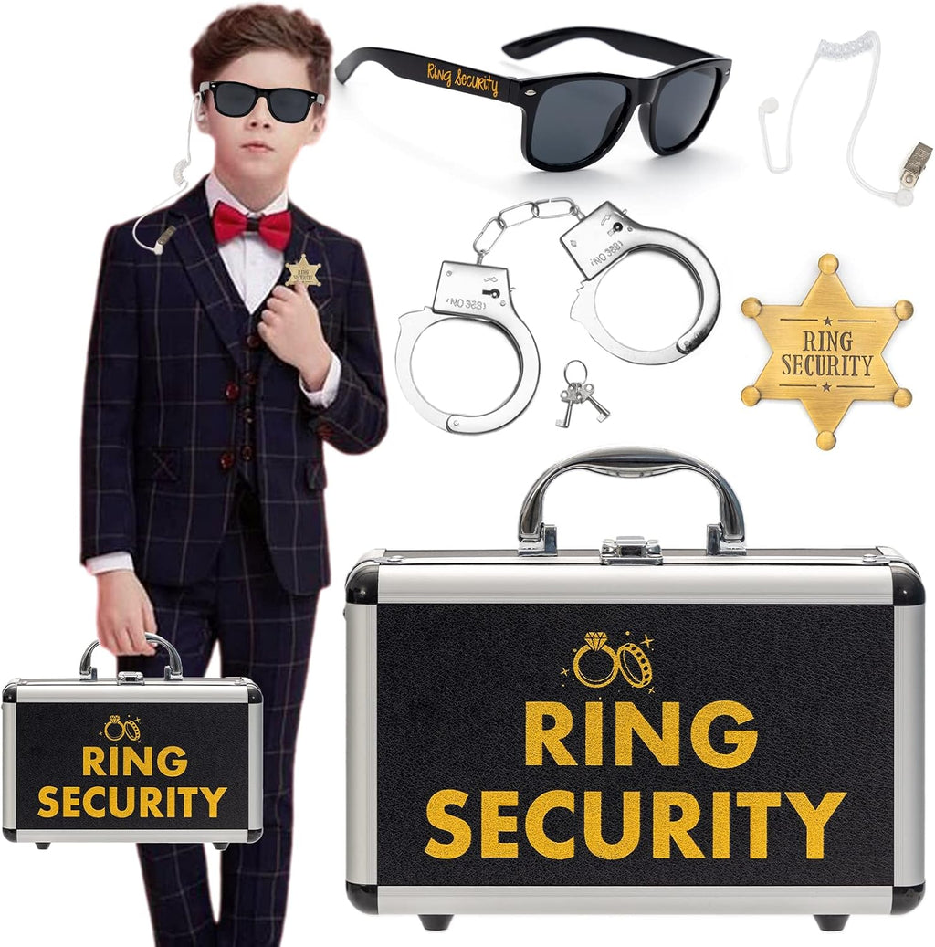 Ring Security Wedding Bearer Box With Rings Holder Pad - Security Briefcase, Proposal Bearer Sunglasses, Kids Toy Handcuffs, Earpiece & Toy Badge, Proposal Ideas Wedding Box Gifts Set for Ceremony