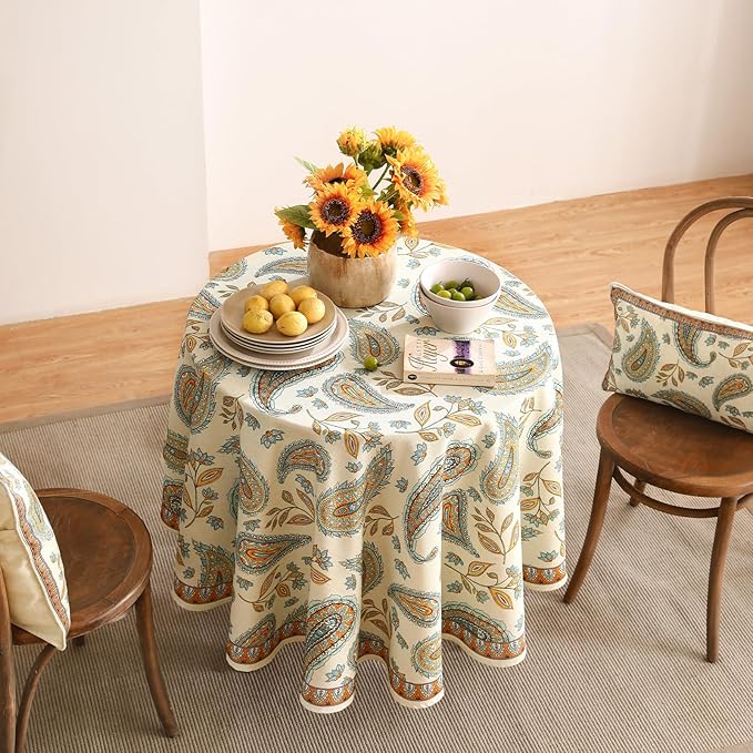patdrea Designer Vintage French Table Cloth for Round Table,Italian Floral Tablecloth,Home Cover Fall Dacorative for Kitchen,Dining,Christmas,Thanksgiving,Tea Party,Diameter 67"-Lysaniya