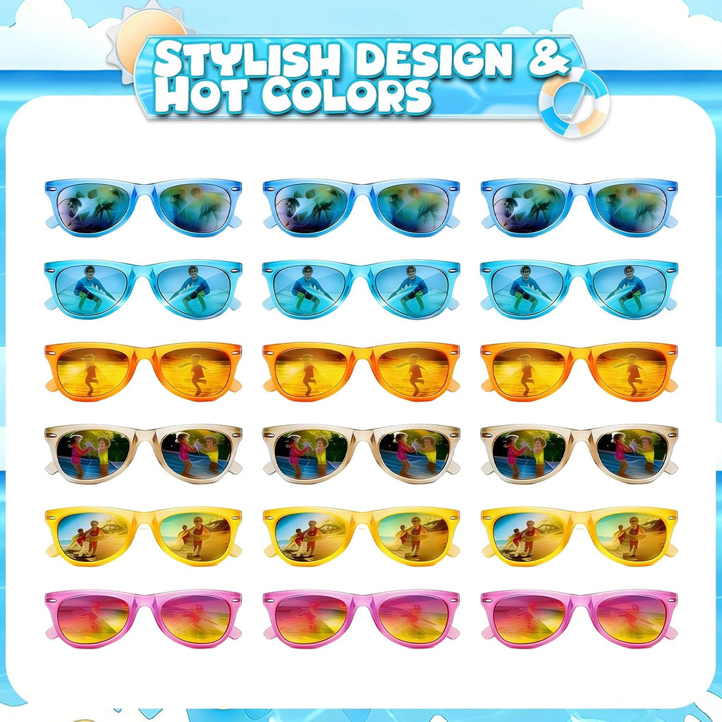 18 Pack Kids Sunglasses Bulk Party Favors, Neon Sunglasses with UV400 Protection for Kids Age 3-8,Great Gift for Birthday ，Graduation Party Supplies Party, Beach, Pool，Boys Girls Goody Bag Stuffers