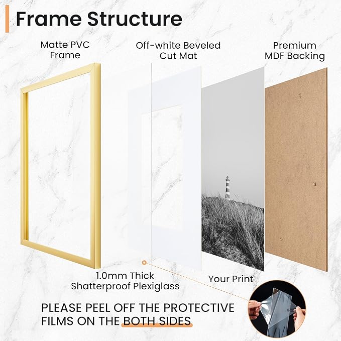 5x7 inch Picture Frame, 5x7 Photo Frames with 4x6 Removable Mat - High Definition Plexiglass - Vertical and Horizontal Display - Wall Hanging Frame - Gold, 5 Pack