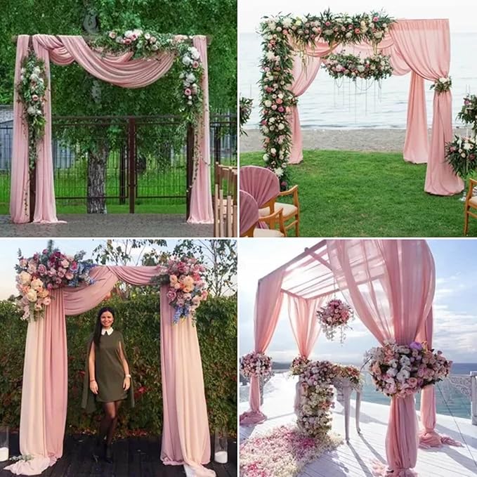 6 Panels Dusty Rose Wedding Arch Drapery 28" x 20Ft Outdoor Curtain Drapes Fabric Chiffon Fabric Drape Backdrop Curtain for Wedding Party Swag Ceremony Birthday Arbor Drapery Reception Ceiling Décor