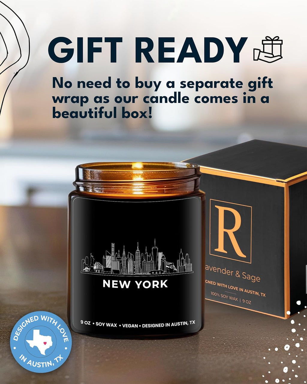 New York City Candle, House Warming Gifts for New Yorkers, Unique NYC Souvenirs & Gifts Ideas for Men and Women, Ideal NY City Themed Presents for Friends, Birthday, Christmas, Moving Away, Gift-Ready