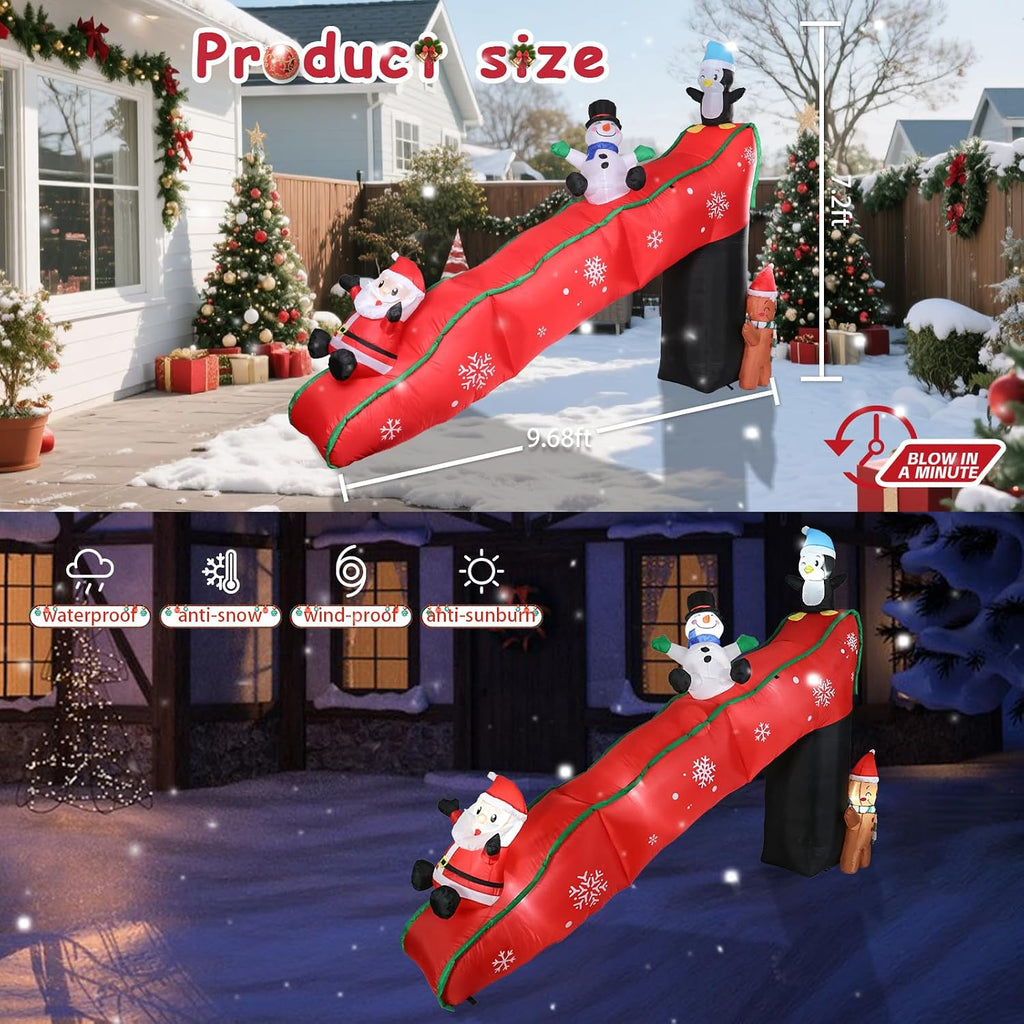 wonder garden 10 ft christmas outdoor inflatable slide showing dimensions