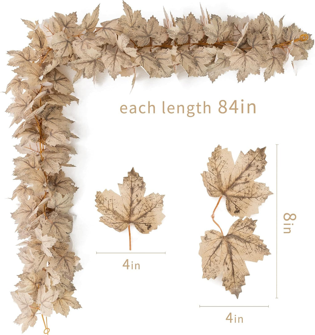 beige fall maple leaves garland, 5.6ft artificial maple, close-up detail