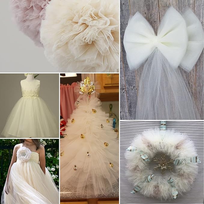 Ivory Tulle Fabric Rolls 6 Inch by 100 Yards (300 feet) Fabric Spool Tulle Ribbon for DIY Ivory Tutu Bow Baby Shower Birthday Party Wedding Decorations Christmas Craft Supplies