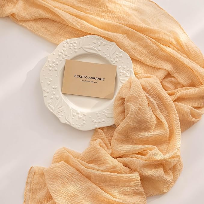 6pcs Deep Beige Cheesecloth Table Runner Rustic Boho Gauze 120 Inch 10 FT Cheese Cloth for Wedding Baby Shower Bridal Shower Birthday Party Long Sheer Home Decorations
