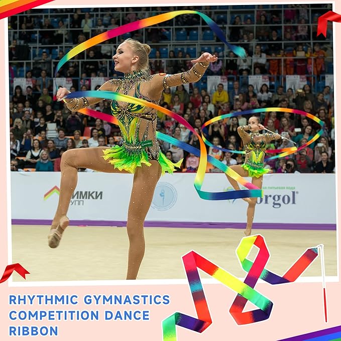 Yilloog Ribbon Dancing Wands Party Favors, 78.7 Inch Gymnastics Ribbon Streamers Rainbow Artistic Ribbon Dancer Twirling Wands, Rainbow Birthday Decorations, Girls Party Games