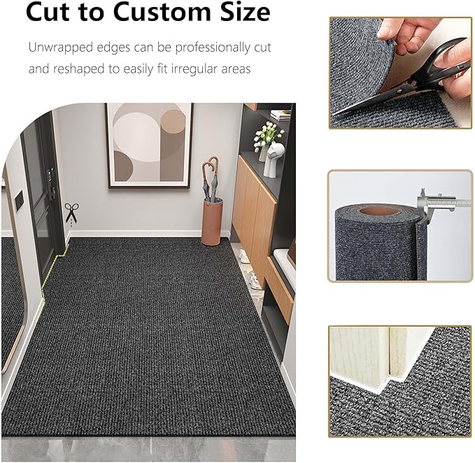 jxgzyy Runner Rugs 3 x 10 ft, Non Slip Entrance Doormat, 0.25” Thickness Indoor Outdoor Carpet Runner with Rubber Backing, Waterproof Custom Size Heavy Duty Floor Mat for Hallway Laundry Patio