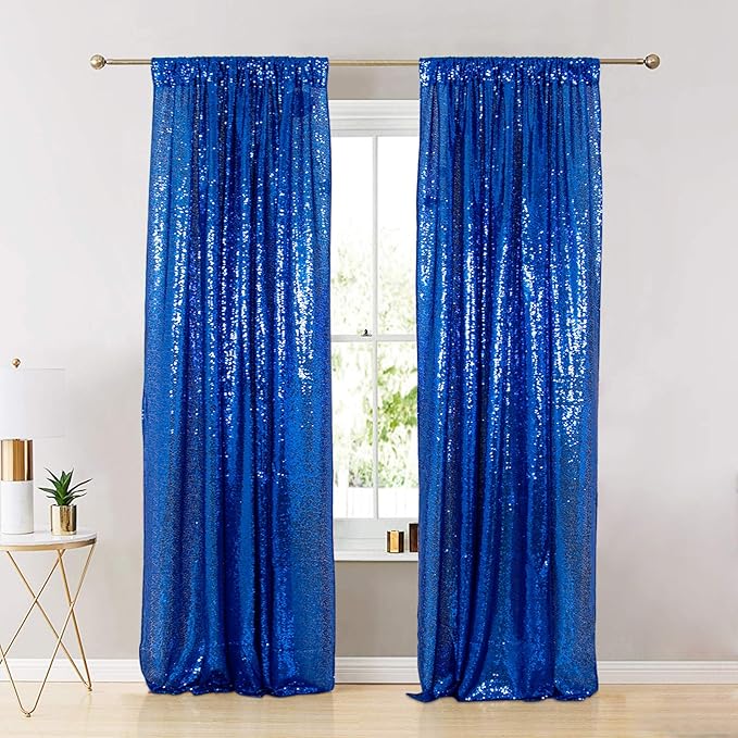 ShinyBeauty Sequin Curtains 4 Panels Royal Blue Sequin Backdrop Shimmer Backgrounds Party Fabric Backdrop (2Ftx8Ft,Royal Blue)