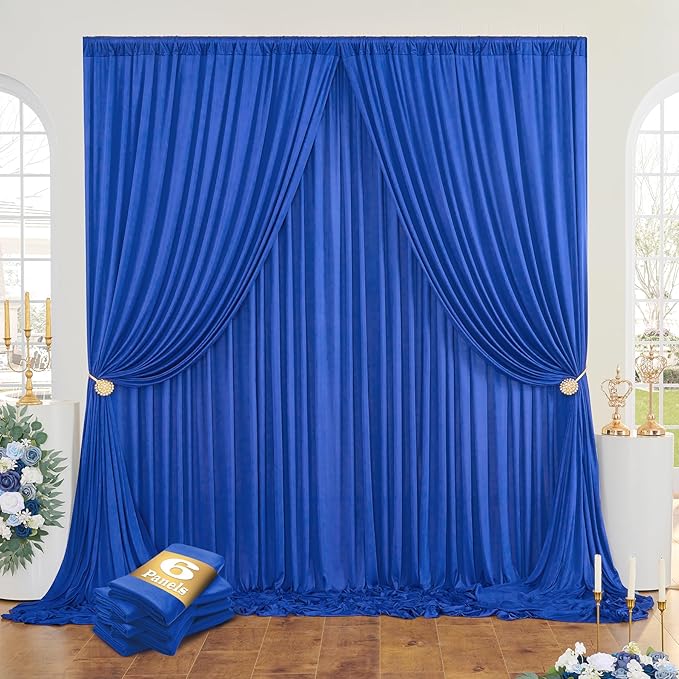 30ftx10ft Wrinkle Free Royal Blue Backdrop Curtains for Party Background, Silky Polyester Photo Backdrop Drapes 6 Panels Back Drop Cloth for Wedding Birthday Photography Baby Shower Decor
