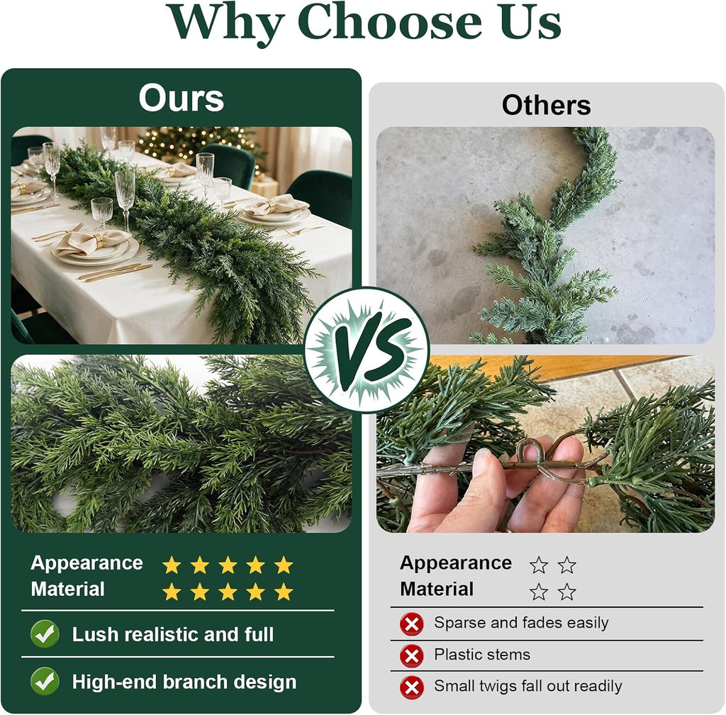 9ft christmas cedar garland,real touch soft greenery christmas shown in use