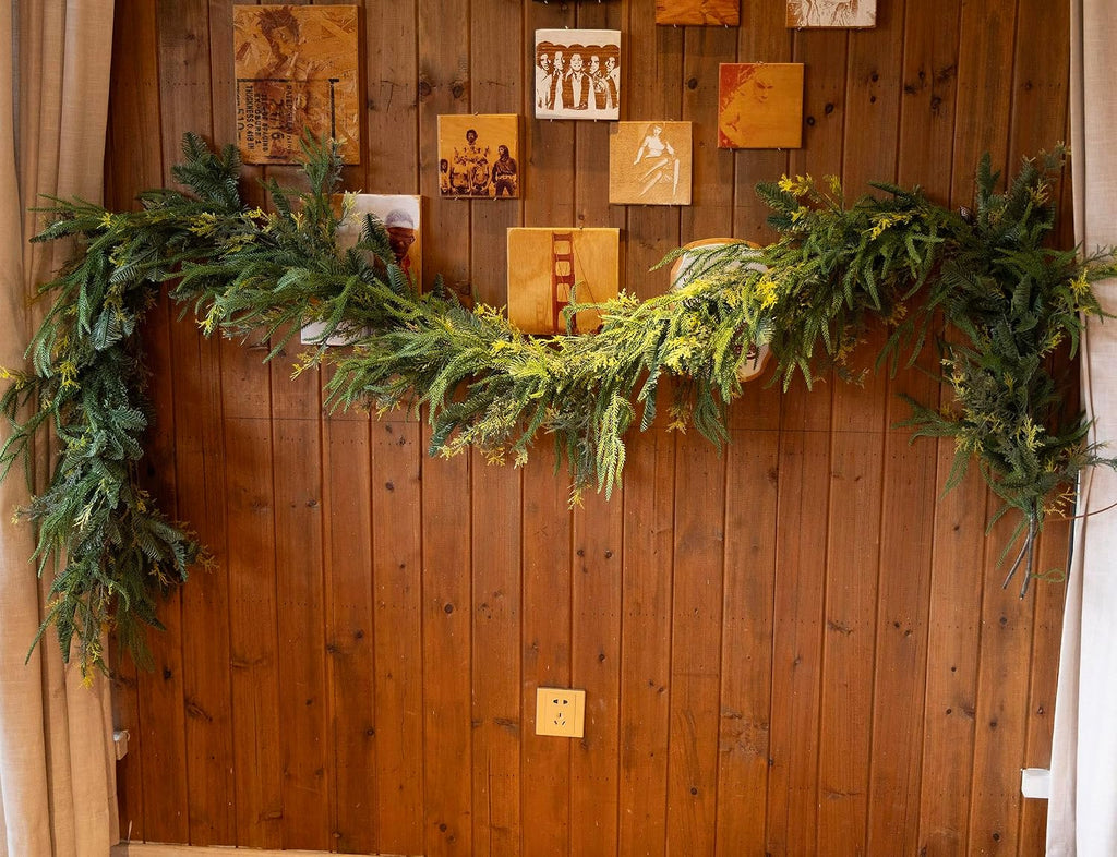 9ft handmade christmas garland,artificial cypress cedar pine needles, side view