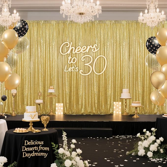 Gold Sequin Backdrop Curtain 4 Pieces 2FTx8FT Glitter Photography Backdrop for Party Wedding Birthday Christmas Decorations
