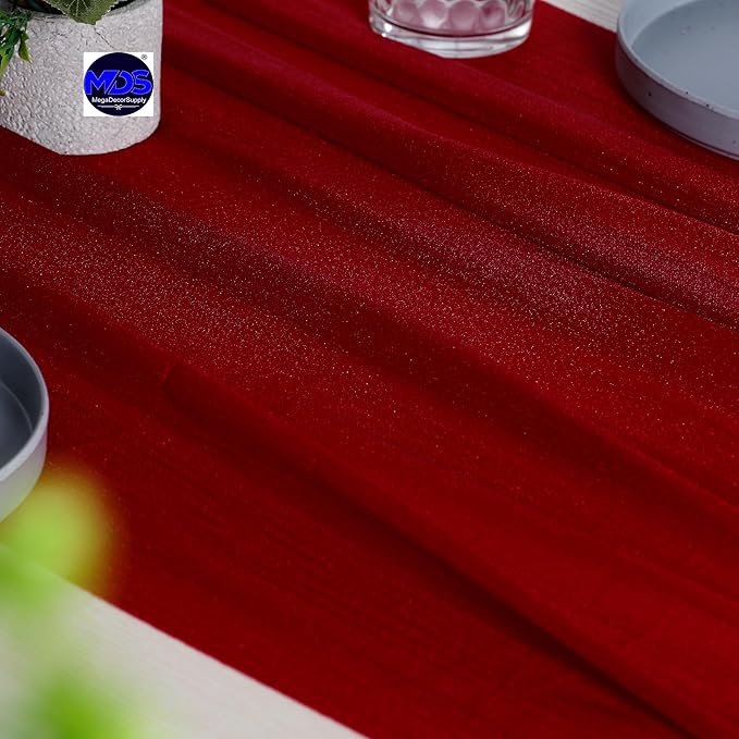 MDS 2 Pack 14ft Chiffon Table Runner 29 x 170 Inches Sheer Wedding Runner Romantic Rustic Table Runner for Wedding Decorations, Birthday Parties, Bridal Shower Party Arch Decor - Apple red