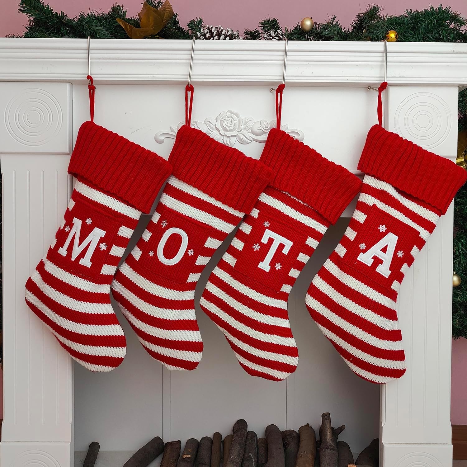 Christmas Stocking Knit Initial Christmas Stockings for Family Farmhouse Monogram Letter Christmas Stockings Christmas Decorations Gift Stocking Personalized Stocking Embroidered Letter A