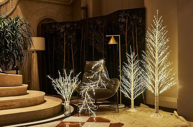 LITBLOOM Birch Garland with Lights 6FT 120 Fairy Lights Plug in, Lighted White Twig Vine Garland for Home Mantle Wall Christmas Decoration Inside Outside