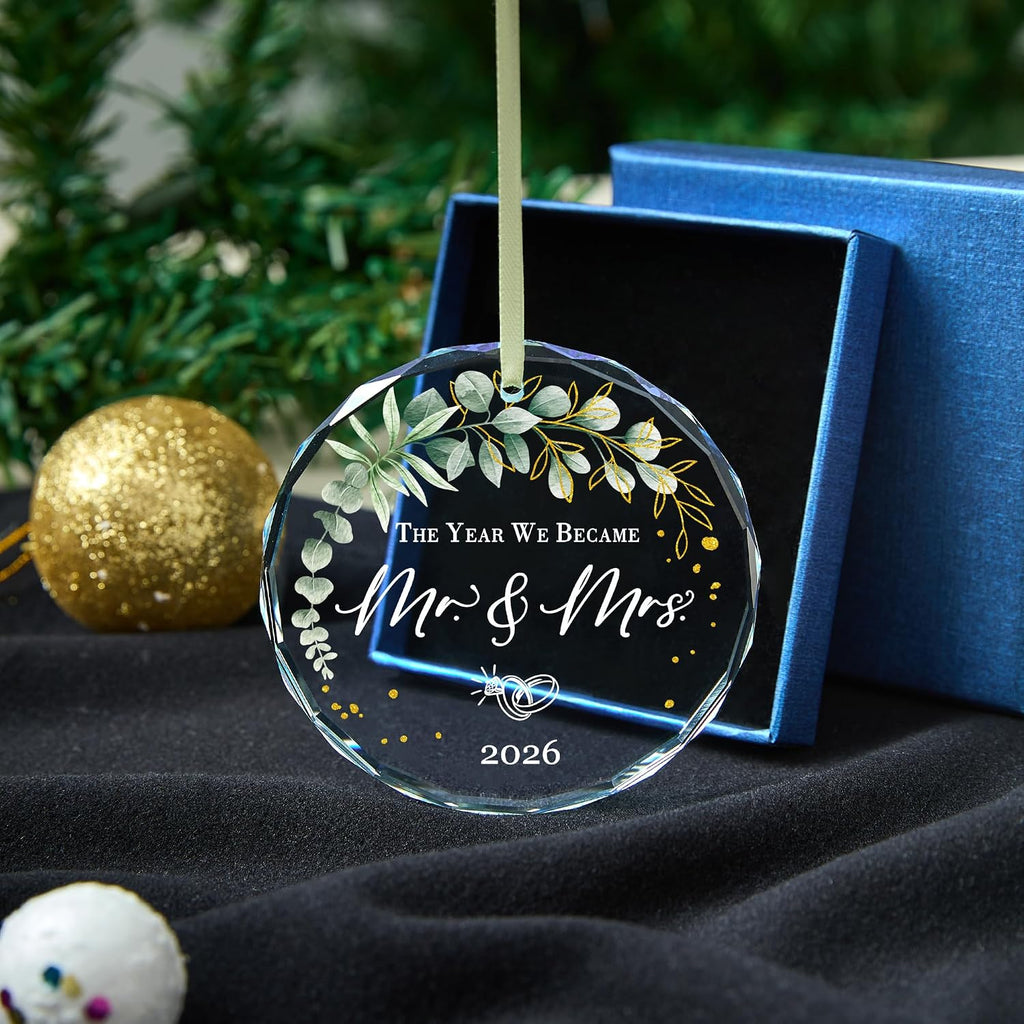 Wedding Gifts -Mr and Mrs Gifts - Wedding Gift for Couples 2026 Bride, Future Mr and Mrs - Bridal Shower Gift - ldeas for Married Newlywed -Glass 1st First Christmas Married Ornament 2026