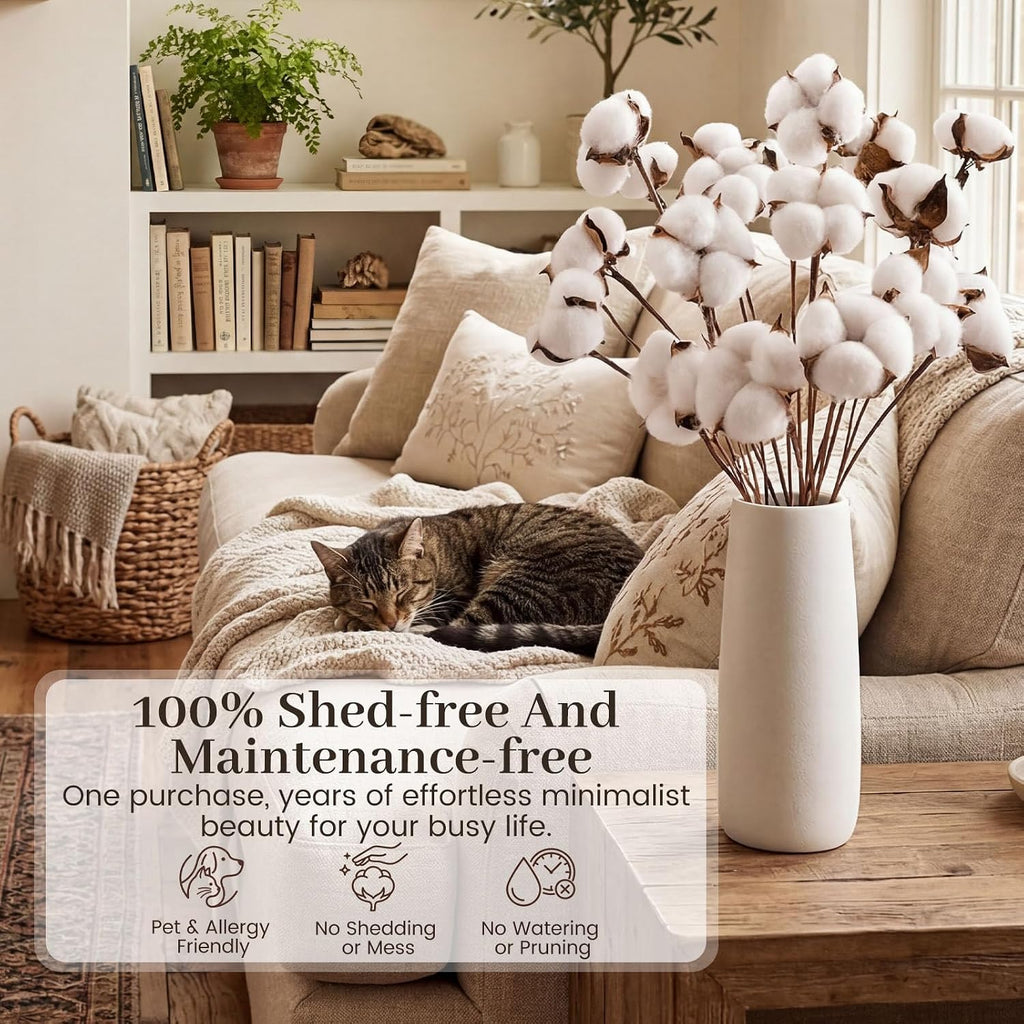 DomeStar Cotton Stems 8 Packs with 15 Bolls, Natural Dried Flowers Cotton Sprigs for Vase Fillers and Floral Arrangements - Fall Decorations and DIY Crafts