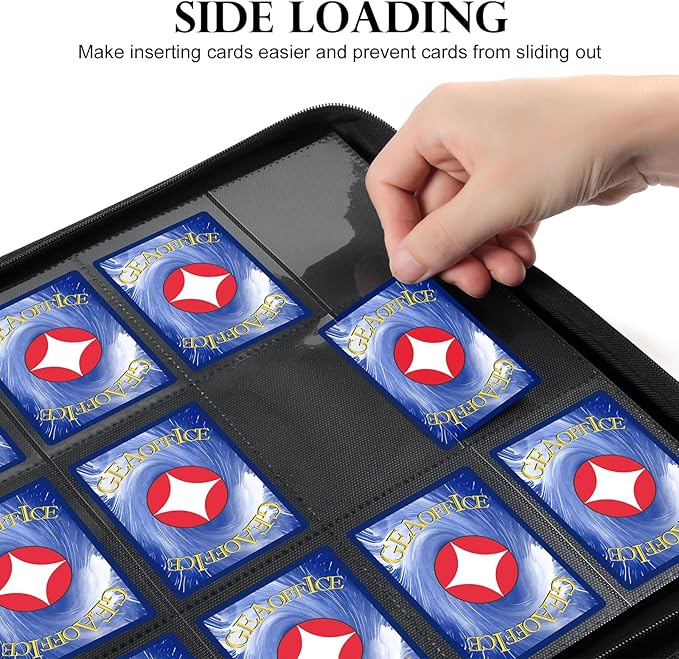 GEAoffice Trading Card Binder 12 Pocket Hold 720 Cards, Premium PU Cover Zipper Collection Binder, Ringless Side Loading Card Album Folder for YuGiOh, MTG, TCG, Game & Sports, Non-PVC, Carbon Black