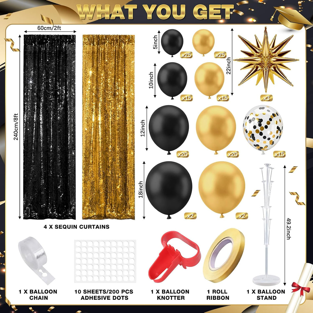 capoda 142 black and gold party decoration, 4 shown in use
