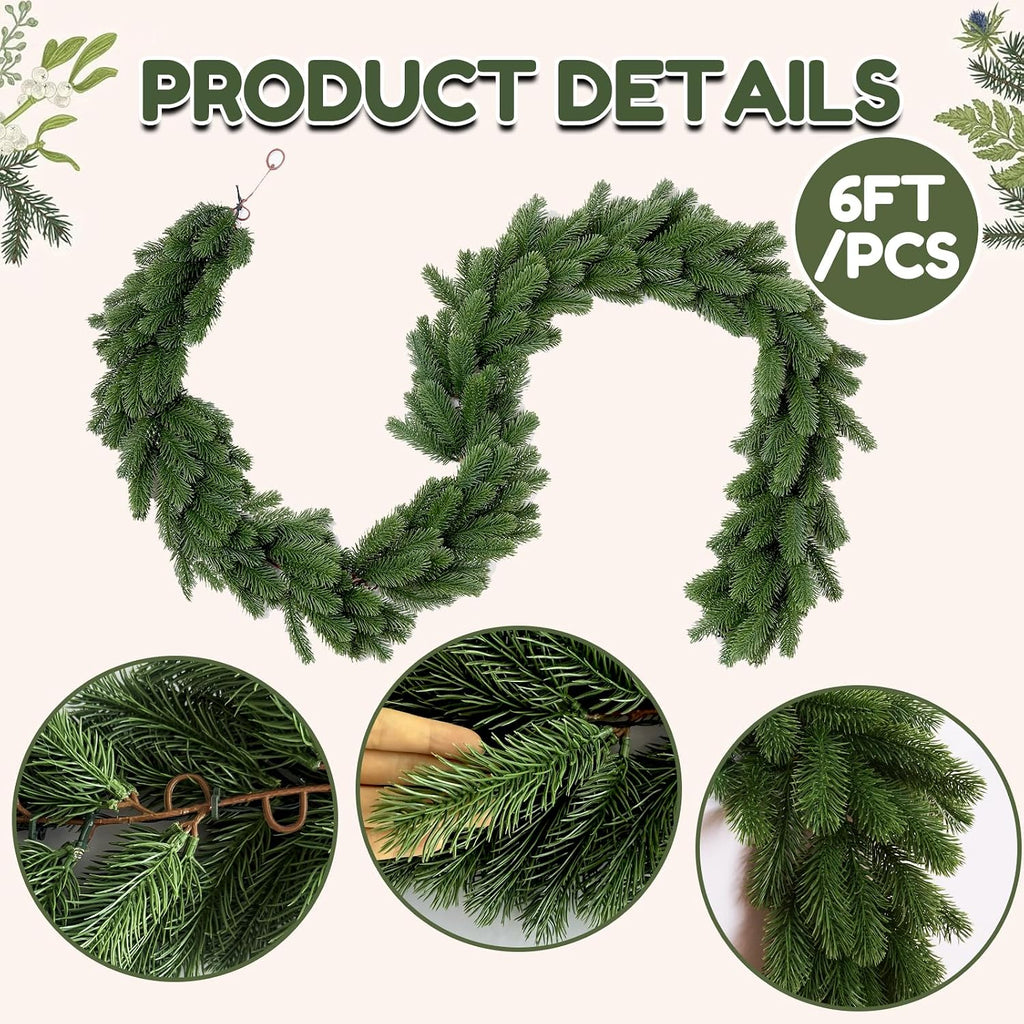 6ft 1pcs prelit realistic faux norfolk pine garland, close-up detail