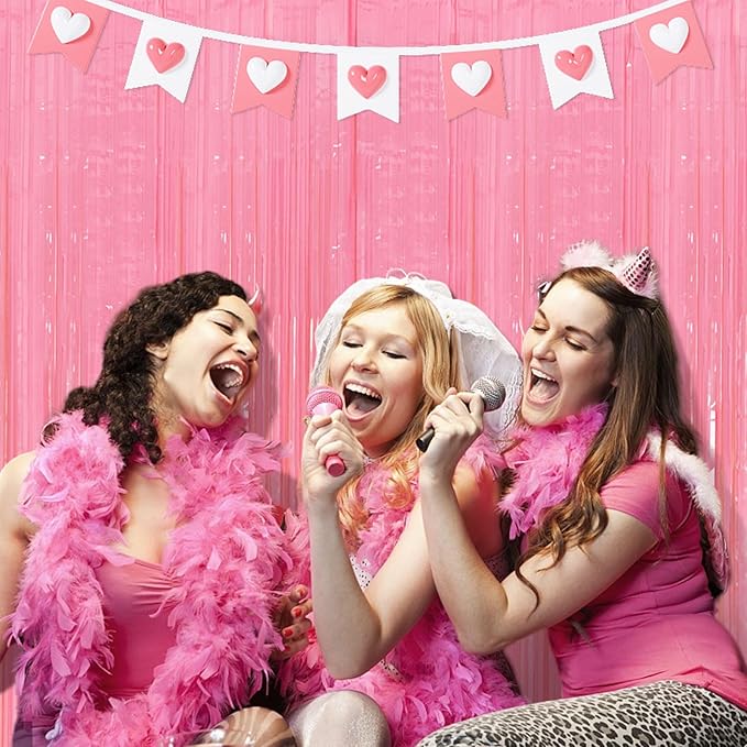 5 Pack Pink Tinsel Curtain Party Backdrop Foil Fringe Light Pink Halloween Baby Shower Valentines Wedding Birthday Decorations for Women