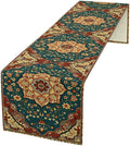 Boho Rich Table Runner, Vintage Blue Teal Gold Retro Flower Rustic Country Style Floral Print Pattern for Home Kitchen Table Decor Dining Coffee Room Garden Party Decor 13x72in