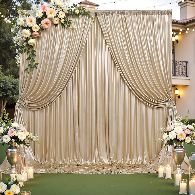 20ftx10ft Champagne Sequin Backdrop Curtain for Parties, 4 Panels Wrinkle Free Glitter Photo Backdrop Drapes Shimmer Back Drop Cloth for Wedding Birthday Christmas Photography Background