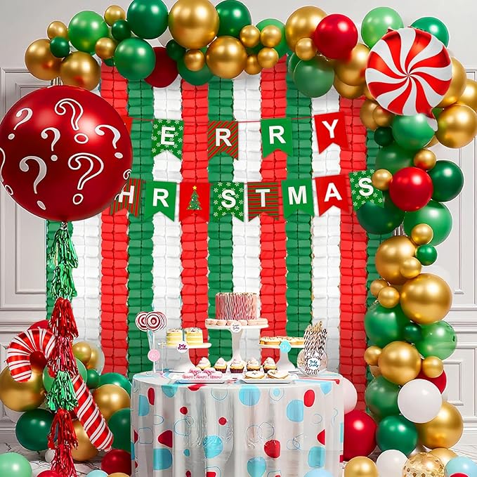 12Pcs Red White and Green Party Decorations, Hanging Paper Streamers Garland for Birthday Wedding Baby Shower Mexican Italian Themed Christmas Party Decorations