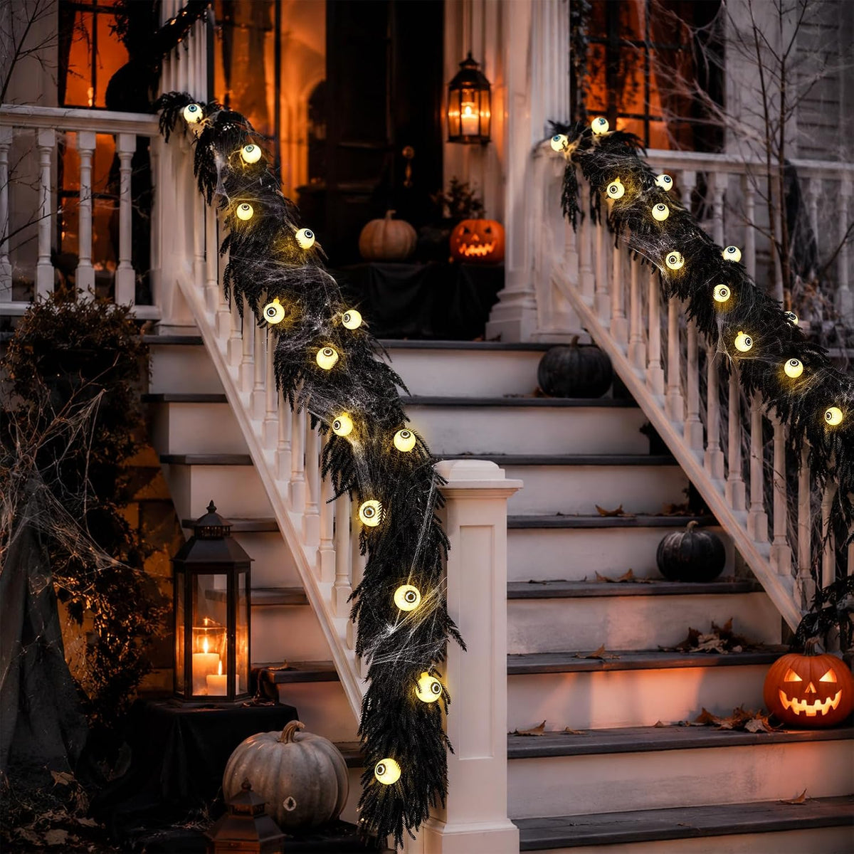 9ft black halloween garland with eyeball string light, package contents