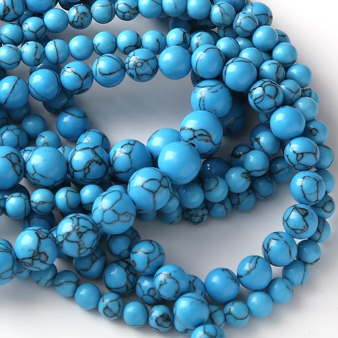 Blue Turquoise Stone Beads for Jewelry Making DIY Craft Gemstone Beads Kit (6mm, 60pcs) Cosmic Crystal Pebbles for Bracelets, Necklaces, Home Decor