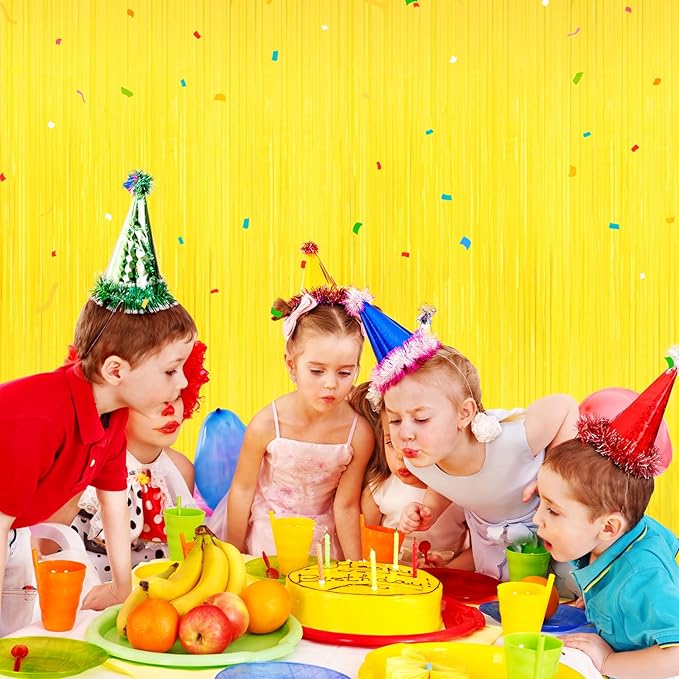 Yellow Tinsel Foil Fringe Curtains Backdrops,2Pack Door Streamers Photo Booth Backdrop for Birthday Party, Tinsel Curtain Backdrop for Baby Shower Bachelorette Christmas Party Decorations. Disco Decor