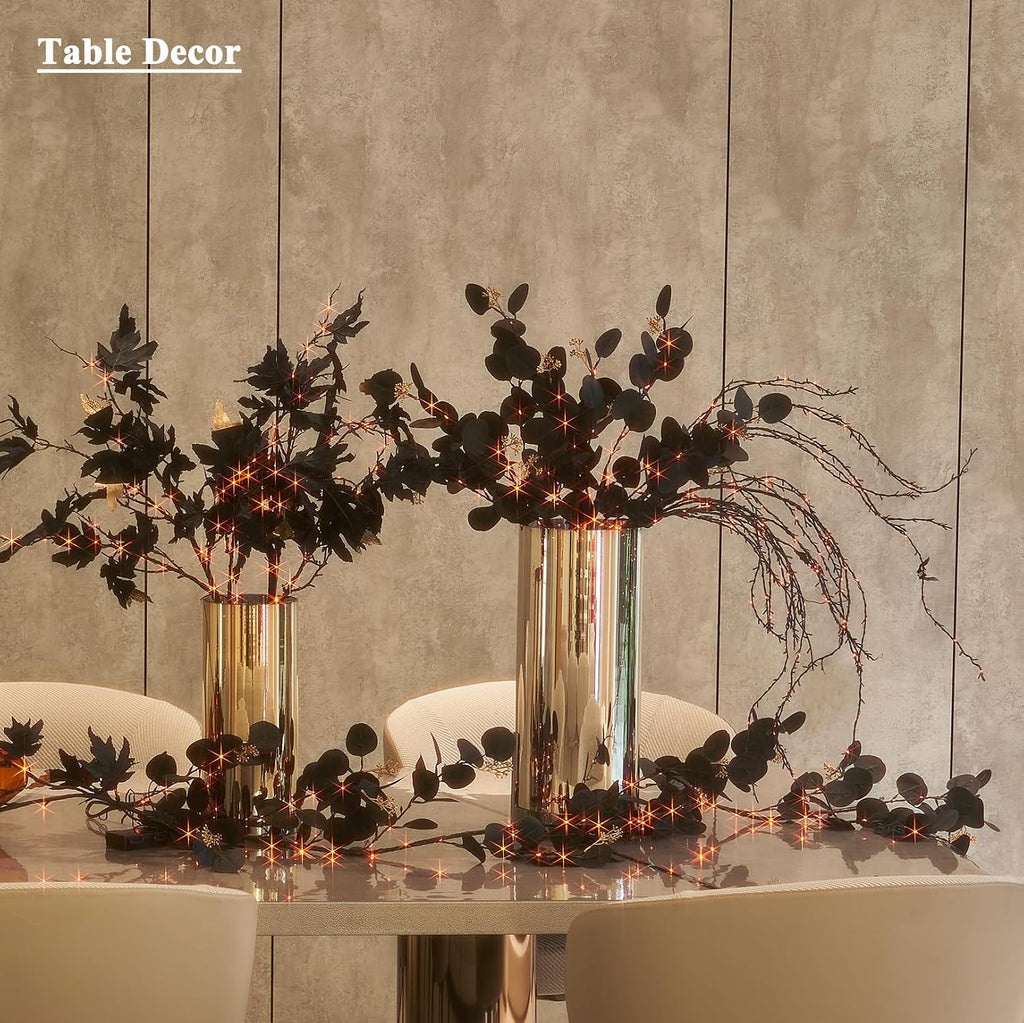 birchlitland halloween black maple garland with lights timer, close-up detail