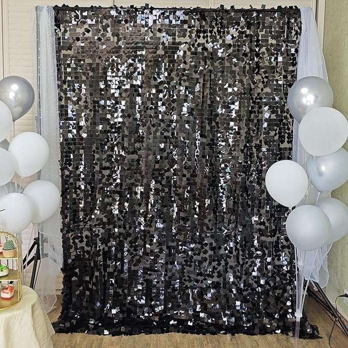 Black Square Sequin Backdrop 8ft * 8ft 1 Panel, Shimmer Wall Backdrop Photobooth Props for Wedding, Anniversary, Birthday, Party Decorations
